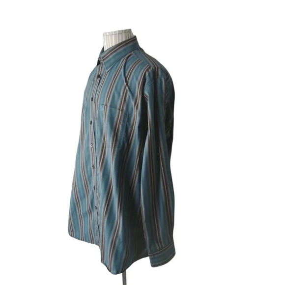 Sergio Maldini Dress Shirt, Button Down, Striped, Teal/Black/Gray, XL - Picture 4 of 9